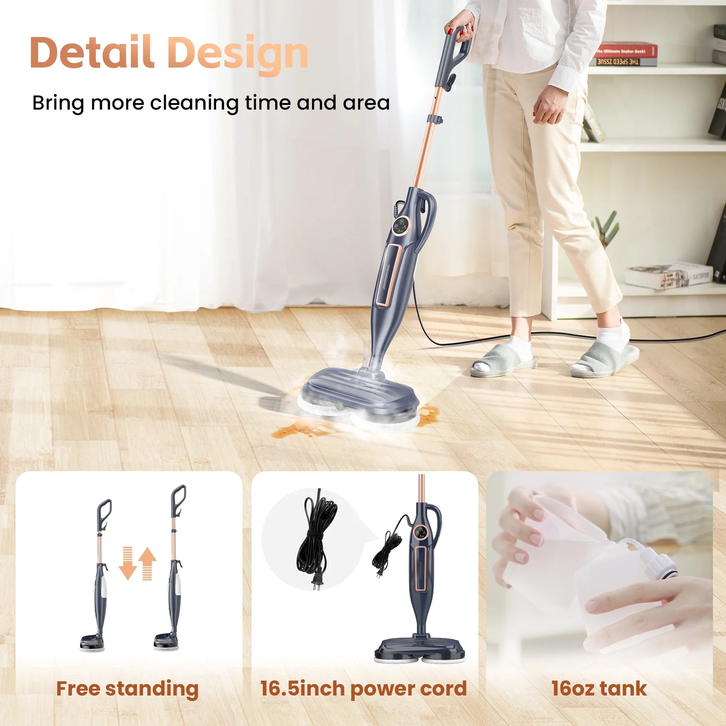 Steam Mop with Rotating Pads, 10 in 1 Scrubbing Steam Vacmop for Kitchen, Hardwood Floor, Marble Floor