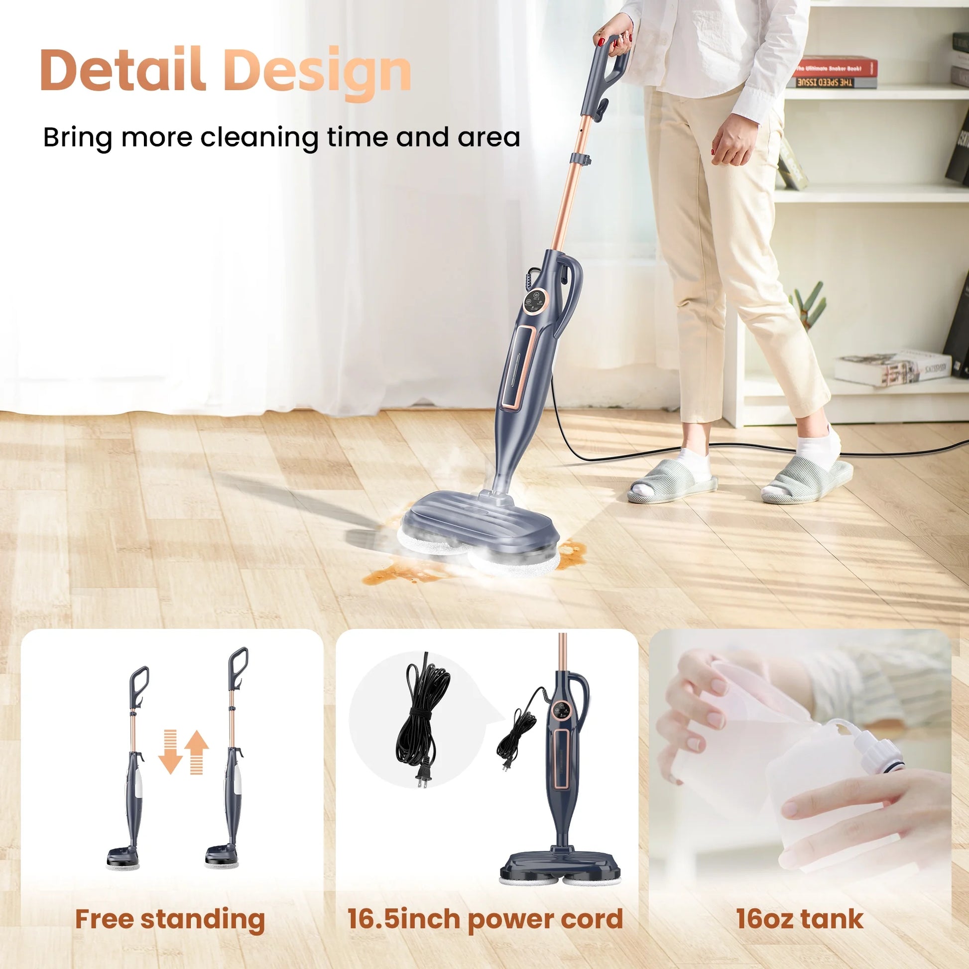 Steam Mop with Rotating Pads, 10 in 1 Scrubbing Steam Vacmop for Kitchen, Hardwood Floor, Marble Floor