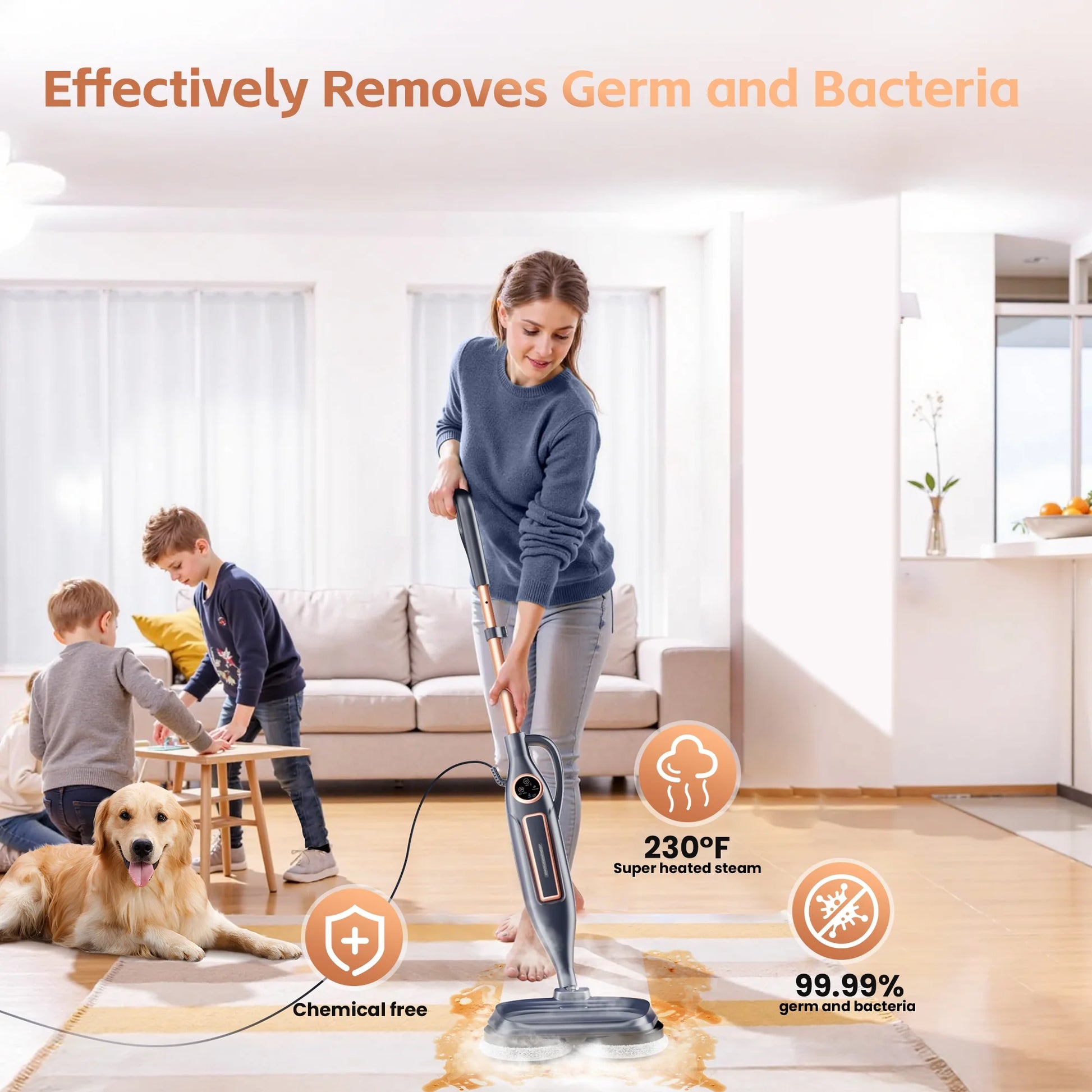 Steam Mop with Rotating Pads, 10 in 1 Scrubbing Steam Vacmop for Kitchen, Hardwood Floor, Marble Floor