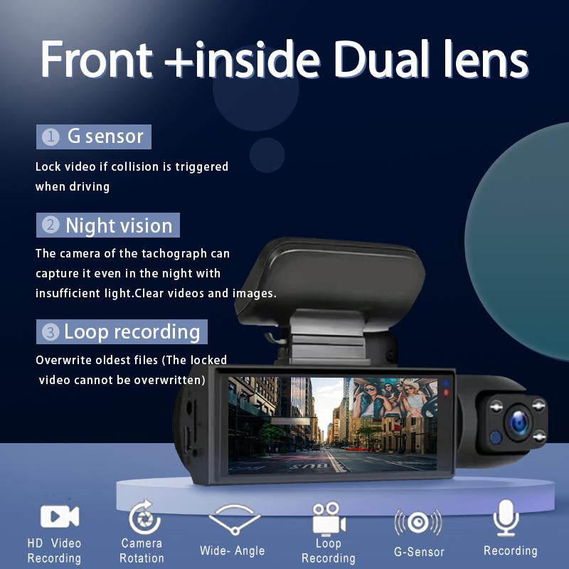 BCUOZ Full HD 1080P Dual Camera Dash Cam with IR Night Vision G-Sensor 3.16" IPS Screen Loop Recording Car Driving Recorder for Safety & Evidence
