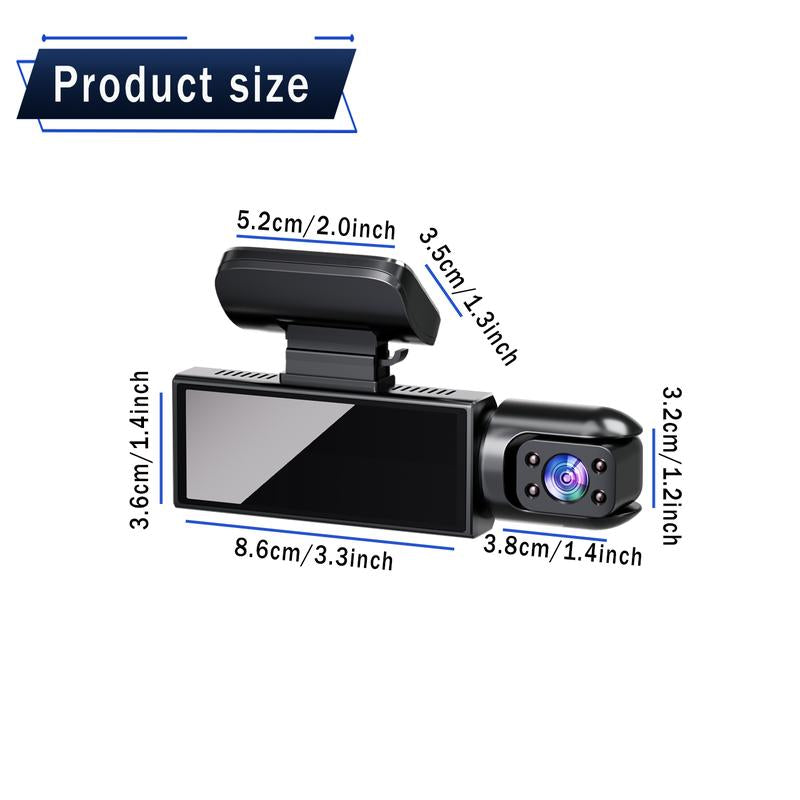 BCUOZ Full HD 1080P Dual Camera Dash Cam with IR Night Vision G-Sensor 3.16" IPS Screen Loop Recording Car Driving Recorder for Safety & Evidence
