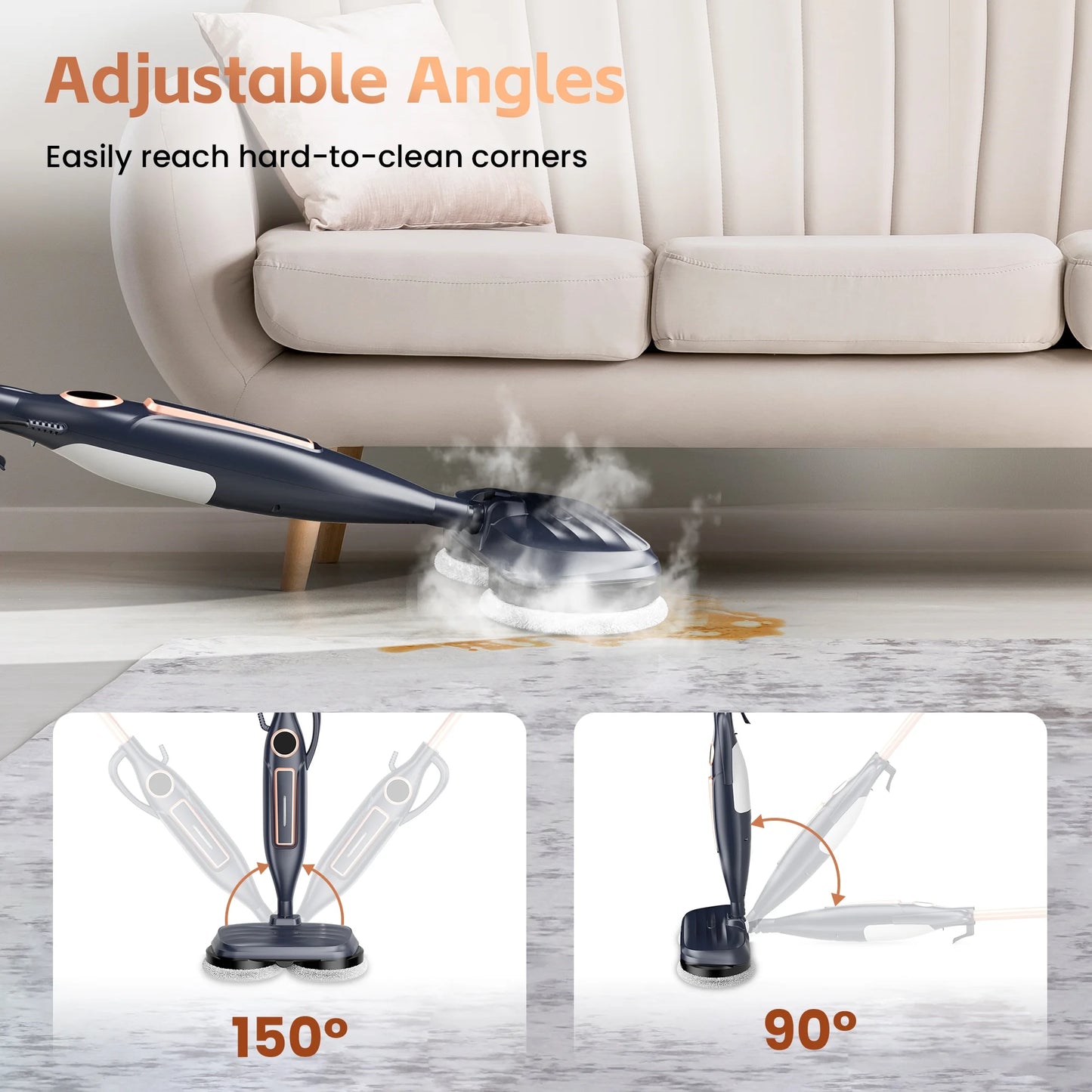 Steam Mop with Rotating Pads, 10 in 1 Scrubbing Steam Vacmop for Kitchen, Hardwood Floor, Marble Floor