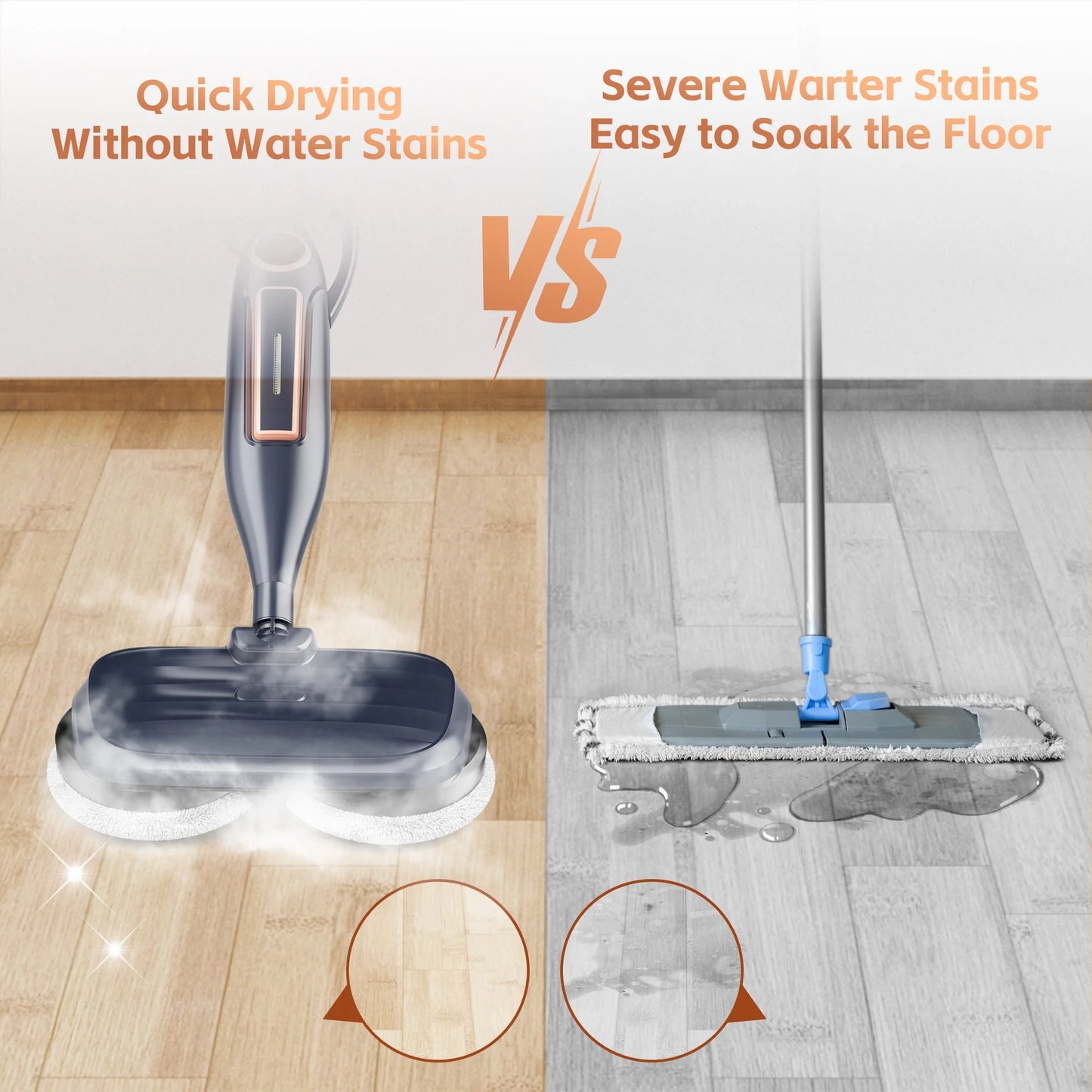 Steam Mop with Rotating Pads, 10 in 1 Scrubbing Steam Vacmop for Kitchen, Hardwood Floor, Marble Floor