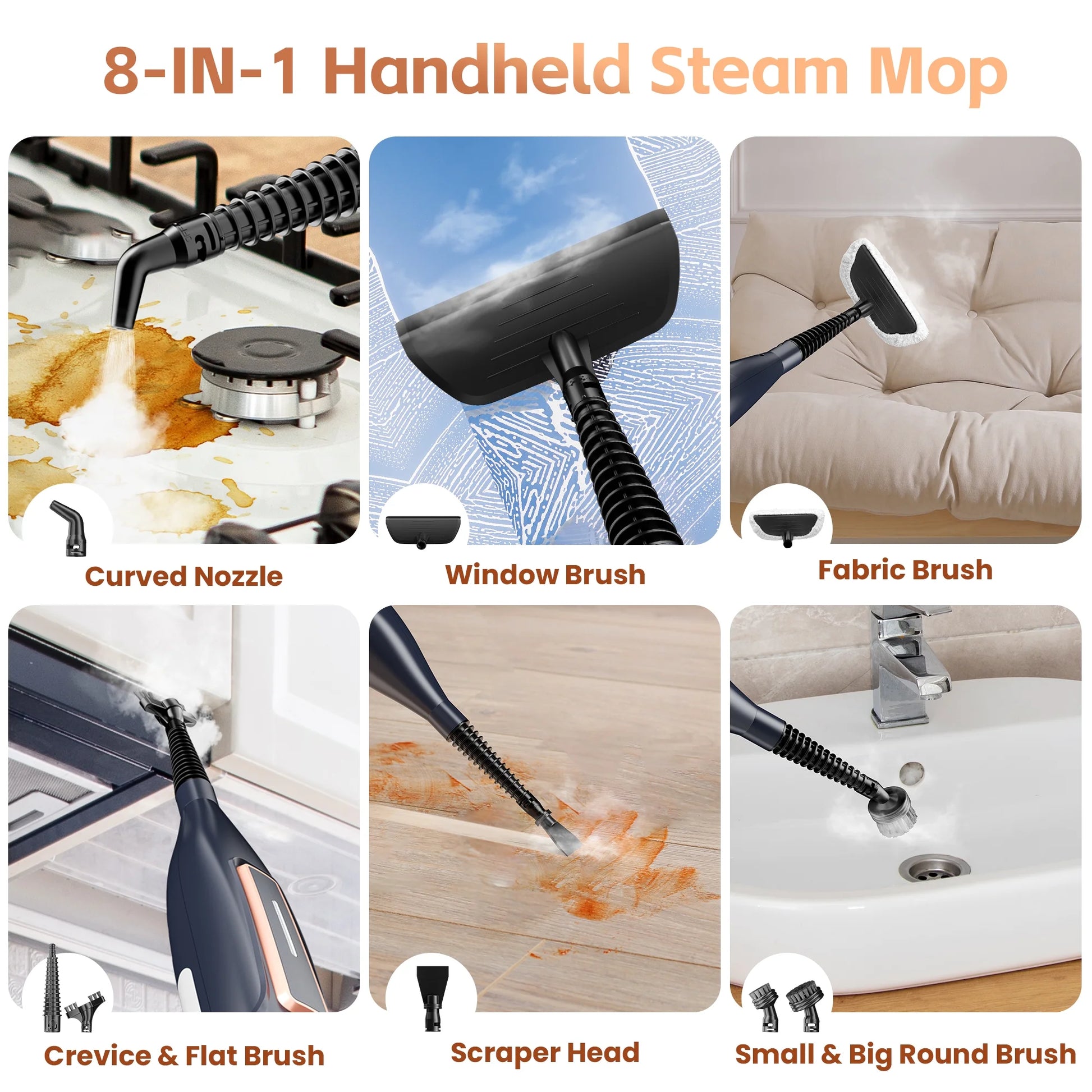Steam Mop with Rotating Pads, 10 in 1 Scrubbing Steam Vacmop for Kitchen, Hardwood Floor, Marble Floor