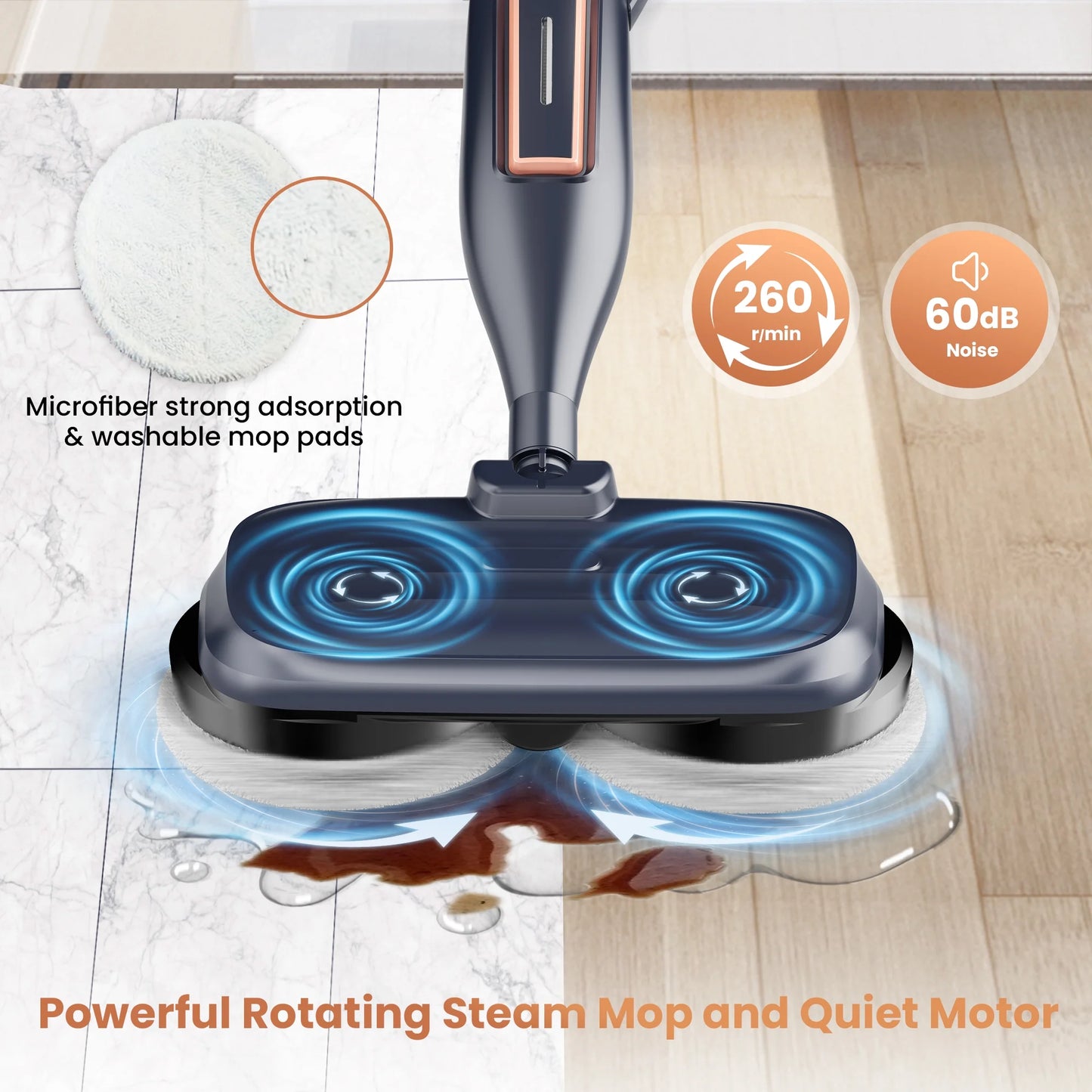 Steam Mop with Rotating Pads, 10 in 1 Scrubbing Steam Vacmop for Kitchen, Hardwood Floor, Marble Floor