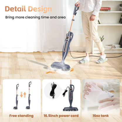Steam Mop with Rotating Pads, 10 in 1 Scrubbing Steam Vacmop for Kitchen, Hardwood Floor, Marble Floor